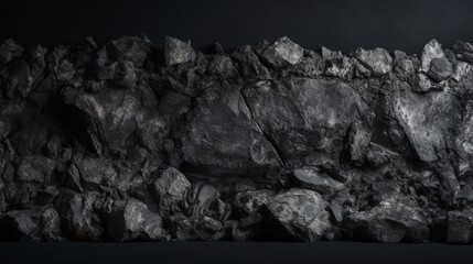 Fototapeta na wymiar 黒いコンクリートの壁、グランジ石の質感、ダークグレーの岩肌背景パノラマワイドバナー AI