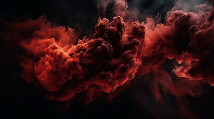 赤い空、火の雲、煙の質感、黒い暗い背景、ホラー壁紙ポスターデザイン AI