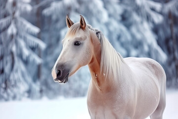 Obraz na płótnie Canvas Horse in a snow on winter background.