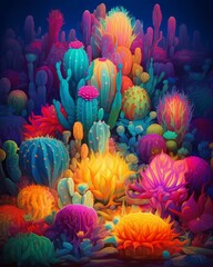 Obraz na płótnie Canvas colorful cactus art painting generated ai
