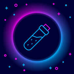 Glowing neon line Bottle with potion icon isolated on black background. Flask with magic potion. Happy Halloween party. Colorful outline concept. Vector