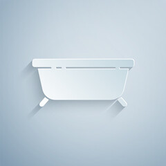 Paper cut Bathtub icon isolated on grey background. Paper art style. Vector Illustration
