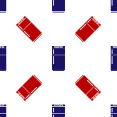 Blue and red Refrigerator icon isolated seamless pattern on white background. Fridge freezer refrigerator. Household tech and appliances. Vector Illustration