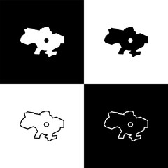 Set Map of Ukraine icon isolated on black and white background. Vector