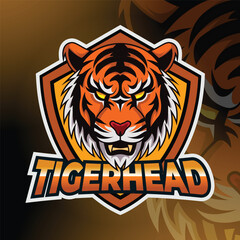 Obraz premium Tiger animal mascot head vector illustration logo