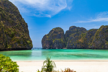 The legendary Maya Bay beach without people where the film 
