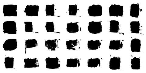 Brush in Square Shape Set. Paint Texture, Grunge Stroke. Rough Brushstroke Rectangle Box. Grungy Black Ink. Abstract Graphic Element. Isolated Vector Illustration