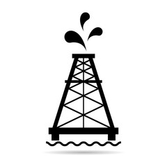 Oil rig flat graphic shadow icon, fuel platform industry tower gas sign, vector illustration