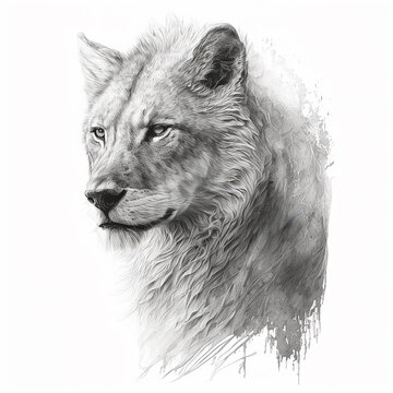 AI Generated Photo of Lion face drawing with pencil
