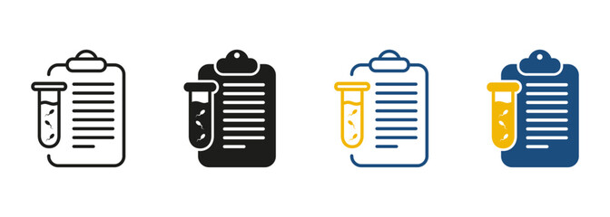 Semen Laboratory Research Symbol Collection. Sperm Medical Analysis for Paternity or Infertility Line and Silhouette Black Icon Set. Sperm Test Result Pictogram. Isolated Vector Illustration