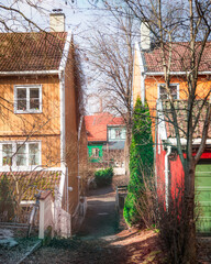 Old colorful wooden houses and roofs 