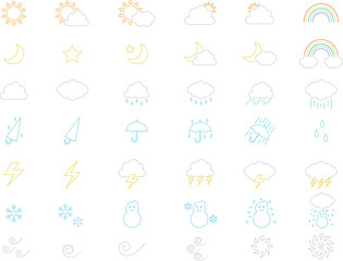 天気のカラーの線画アイコンセット