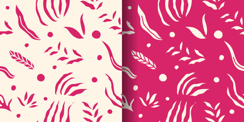 Abstract Seamless Floral Pattern with Two Color Variations. Collage Contemporary Print. Flowers Motif for Fashion, Wallpaper, Wrapping Paper, Background, Fabric, Textile, Apparel, and Card Design