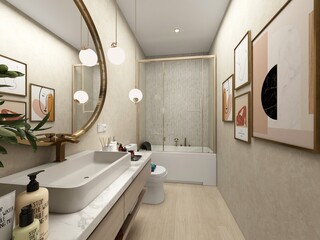 baño moderno con estilo clásico y ducha grande 
 - obrazy, fototapety, plakaty
