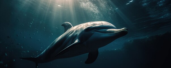 A dolphin swimming seen from underwater
