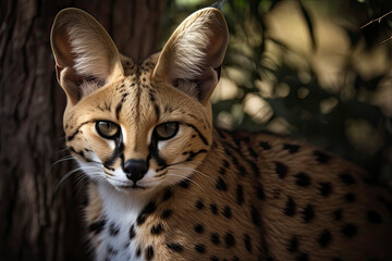 Obraz premium Serval, also known as Tierboskat or Leptailurus serval, is a wild cat that exists in Africa
