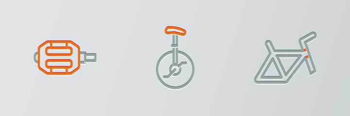 Set line Bicycle frame, pedal and Unicycle or one wheel bicycle icon. Vector © vector_v