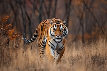 Fototapeta premium Siberian Tiger running. Beautiful, dynamic