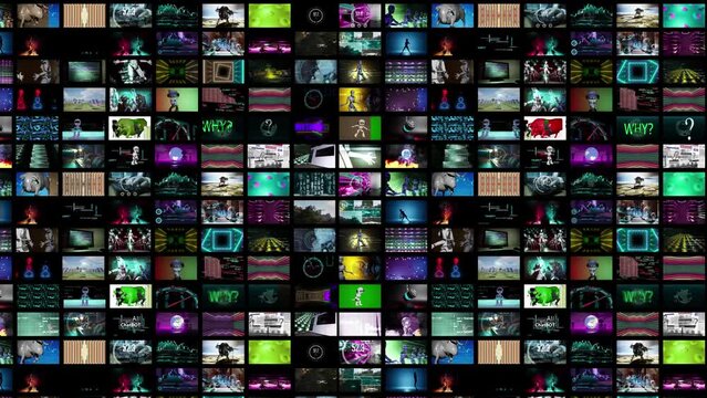 Montage of scifi Multi-style robot modern animation Background, scifi futuristic collage many videos