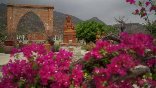 The scenery in the park is an imitation of the old. A decorative park with locations for photographing. Ninh Thuan Province in Vietnam. Not far from the city of Fanrang.