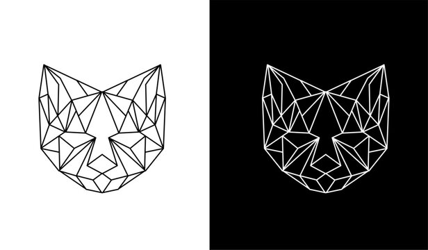 graphic vector illustration of design Polygon to a geometric cat in line art style