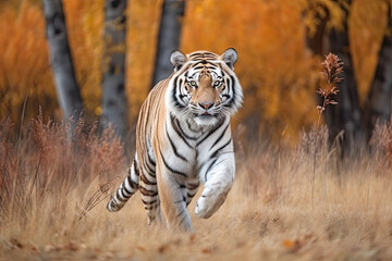 Naklejka premium Siberian Tiger running. Beautiful, dynamic
