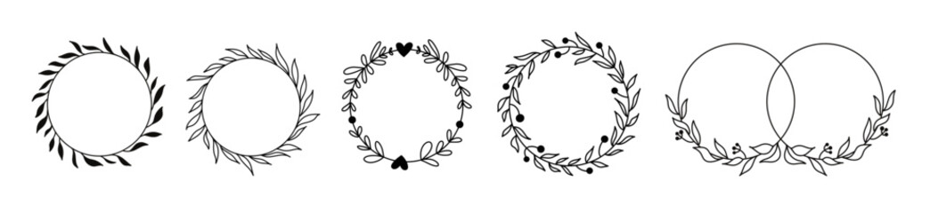 hand drawn line floral frames set, circles floral frames for cut, wedding monogram, invitations and wedding clip art 
