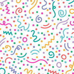 Kids colorful doodles lines seamless background, vector illustration