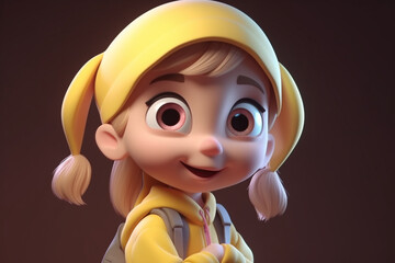 A little girl - cute cartoon character, 3d rendering. Generative AI