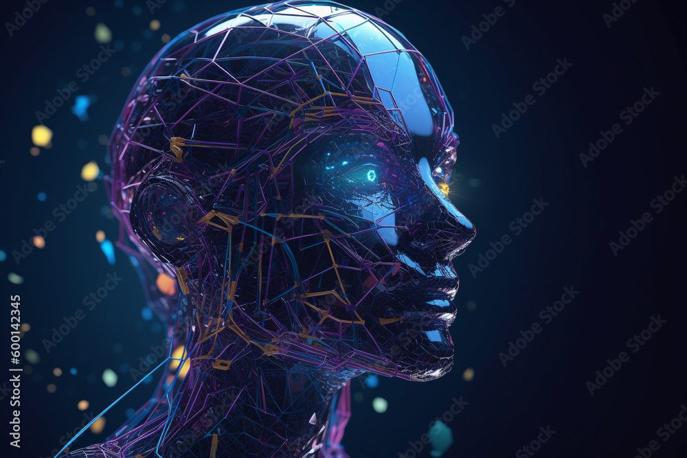 Poster artificial intelligence - conceptual illustration of an android robot cyborg. generative ai