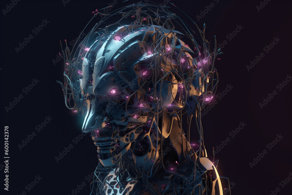 Poster artificial intelligence - conceptual illustration of an android robot cyborg. generative ai