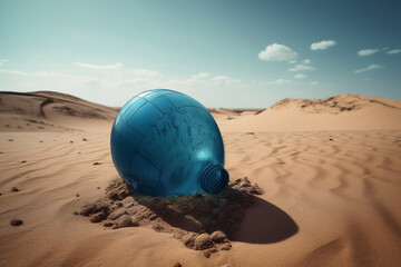 Water scarcity or limited drinking water global supply - conceptual illustration showing a deserted planet. Generative AI