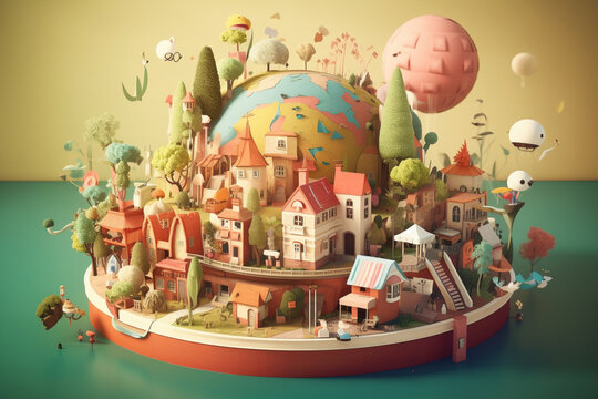 It's a small world - conceptual illustration showing a colorful planet and world. Generative AI