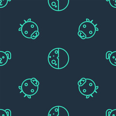 Naklejka premium Set line Eclipse of the sun, Ox zodiac and Dog on seamless pattern. Vector