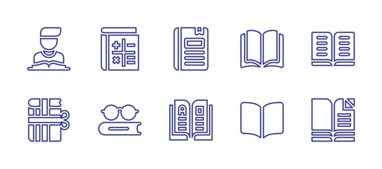 Literature line icon set. Editable stroke. Vector illustration. Containing reading, math, book, open book, present, literature.