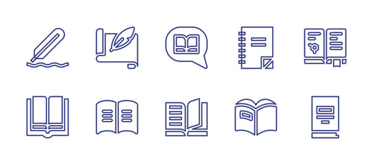 Literature line icon set. Editable stroke. Vector illustration. Containing literature, papyrus, library, book, books, open book, reading.
