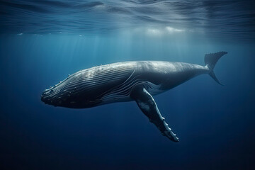 Naklejka premium A beautiful Humpback whale is swimming in the ocean