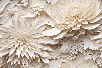 Fototapeta na wymiar White Wedding 3D Floral Seamless Paper Patterns - Generative AI