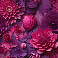 Purple & Magenta 3D Floral Seamless Paper Patterns - Generative AI