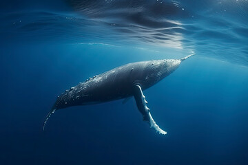 Fototapeta premium A beautiful Humpback whale is swimming in the ocean
