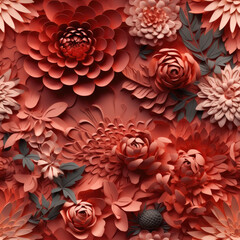 Terracotta 3D Floral Seamless Paper Patterns - Generative AI