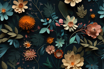 Vibrant and Chic 3D Floral Seamless Paper Patterns - Generative AI