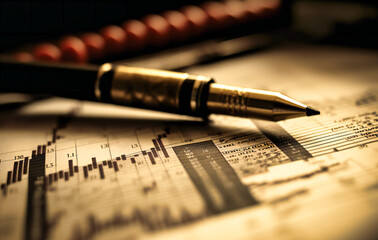 Fototapeta premium pen sits near a financial chart with graphs