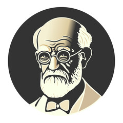 Sigmund Freud - father of psychoanalysis, portrait. Ego, superego, libido, sexuality. Vector illustration in several colors, silhouette