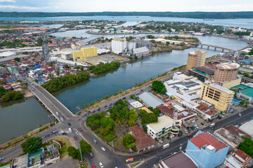 Iloilo City, Philippines - Aerial of the mouth of the Iloilo river. The island of Guimaras in the distance.