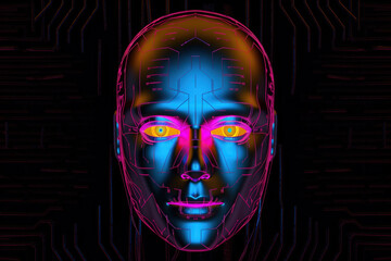 AI robot humanoid face with the circuit board background