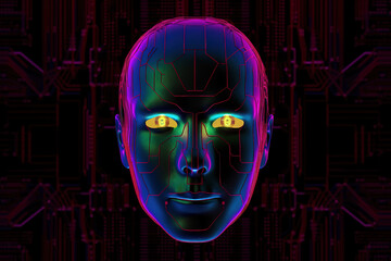 AI robot humanoid face with the circuit board background