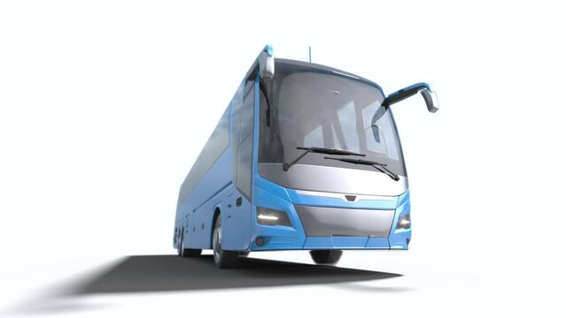 Blue tourist passenger modern bus isolated on a white background. 3d animation in 4K