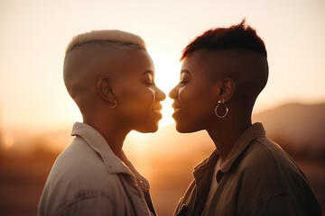 Happy african american lesbian couple Generative AI - obrazy, fototapety, plakaty