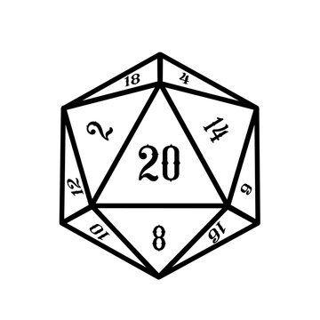 Natural 20, D20 dice, rpg dice, rpg game, vector illustration